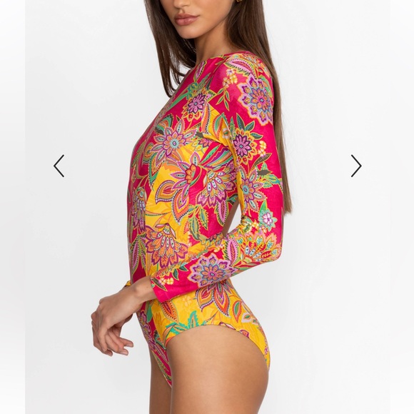 NWT JOHNNY WAS FLAMINGO MIX CUT‑OUT SURF ONE PIECE - Picture 4 of 9